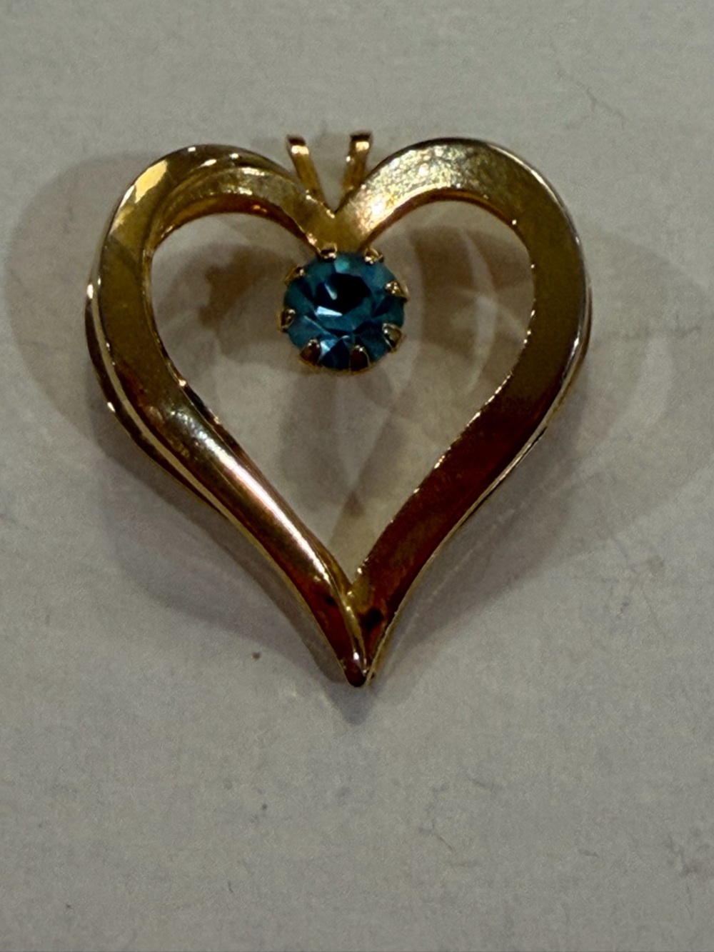 Gold Heart Pendant with Teal Crystal Accent